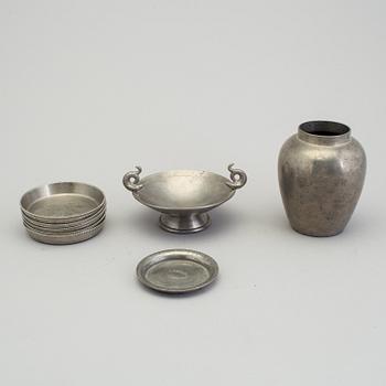 Five coasters, a vase, a bowl,  and an ashtray by Firma Svenskt Tenn first half of 20th centuty.