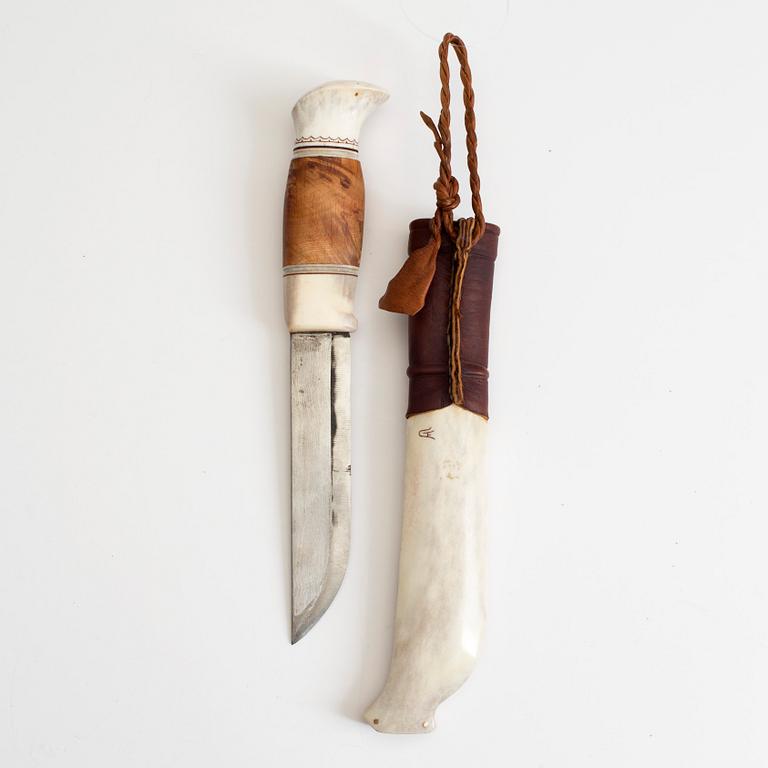 GUNNAR EDHOLM, Jokkmokk/Arjeplog, halvhornskniv, knivslida monogramsignerad GE.