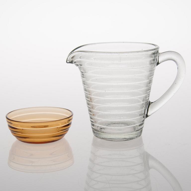 Pitcher, glasses, 8 pcs, plates 12 pcs and a bowl, 'Bölgeblick', Mid-20th Century .