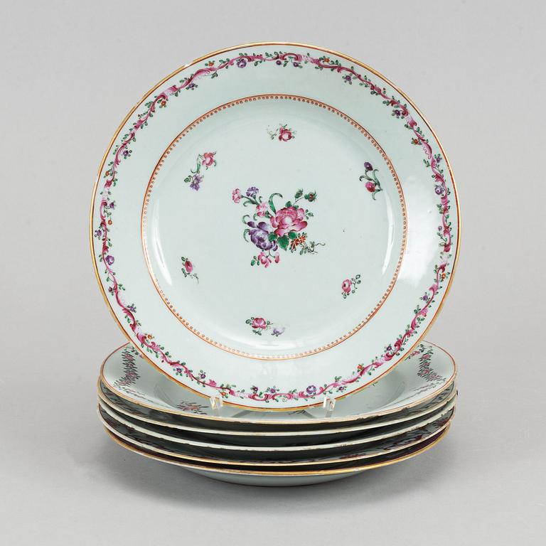 Six famille rose export porcelain plates, Qing dynasty, Qianlong (1736-95).