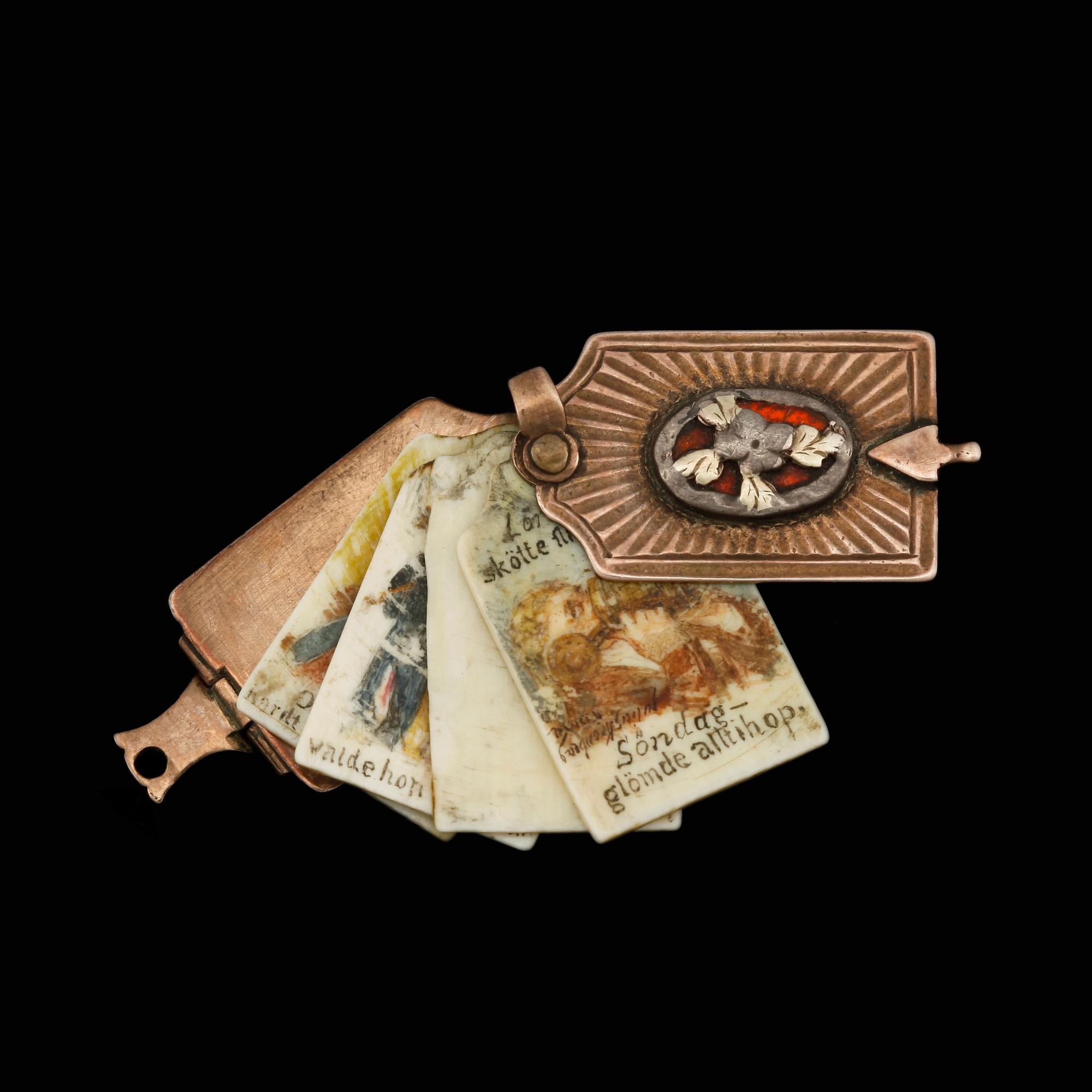 MINIATYRER, 7st i form av bok, "Veckans dagar", A.M. Lenngren, tillskriven, Rom, 1879/89.