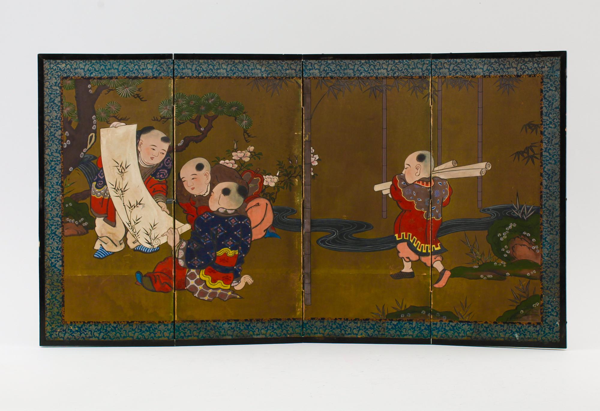 BORDSSKÄRM, 4 delar, gouacher, Kina, 1900-talets första hälft, Kina.