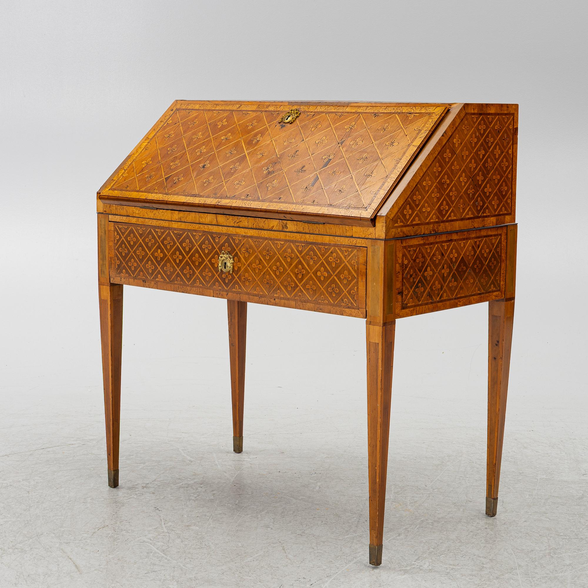 A Gustavian marquetry secretaire by Jonas Hultsten (master in Stockholm 1773-94).