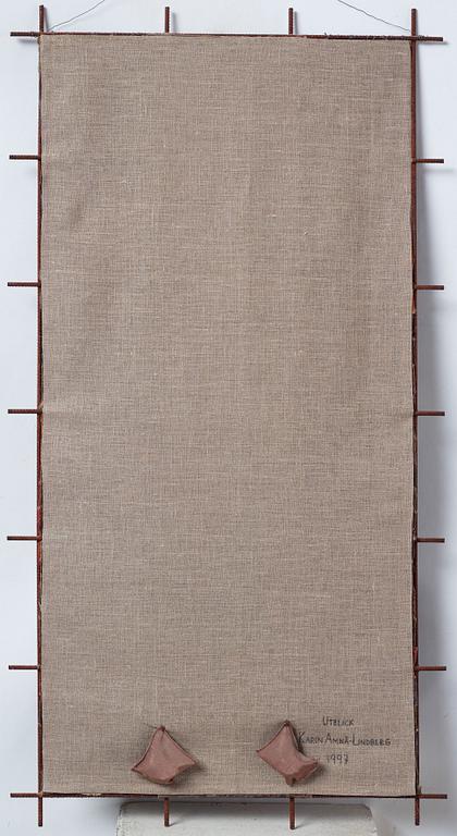 konstverk, "Utblick", blandteknik, ca 97 x 51 cm, på baksidan signerad och daterad 1997.