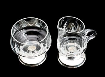 SOCKERSKÅL OCH GRÄDDKANNA, silver och glas, Kalevala, 1974.