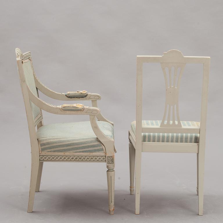 STOLAR OCH KARMSTOLAR, 10+2, sengustaviansk stil. 1900-talets slut. Lindome-modell.