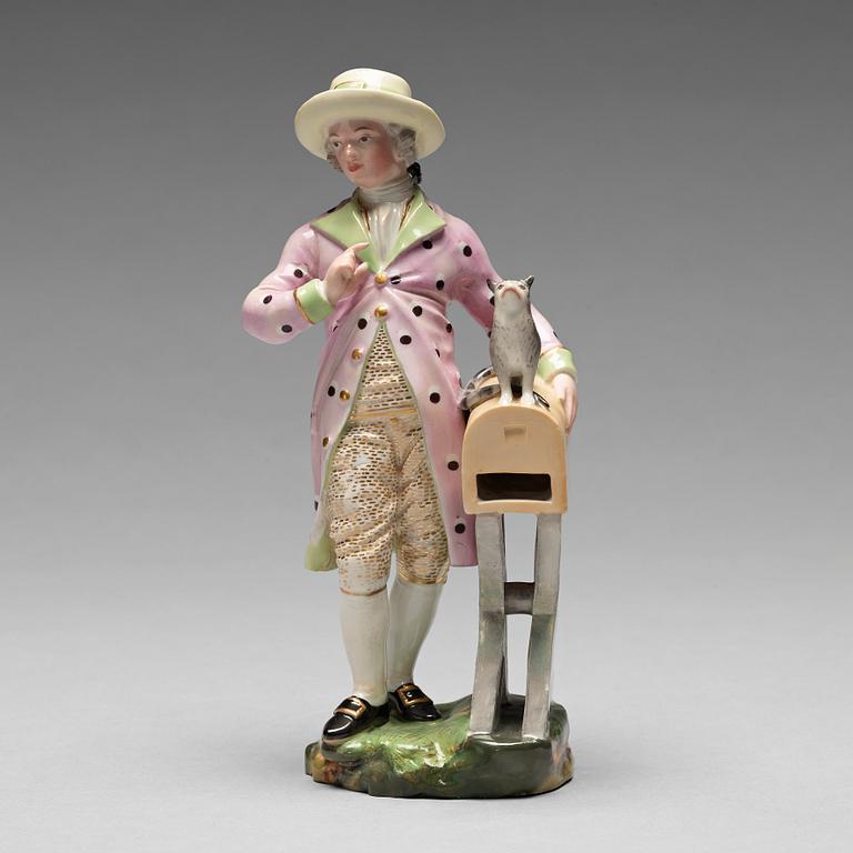 A porcelain figure of a man by the letterbox, "Höchst mark", circa 1900.