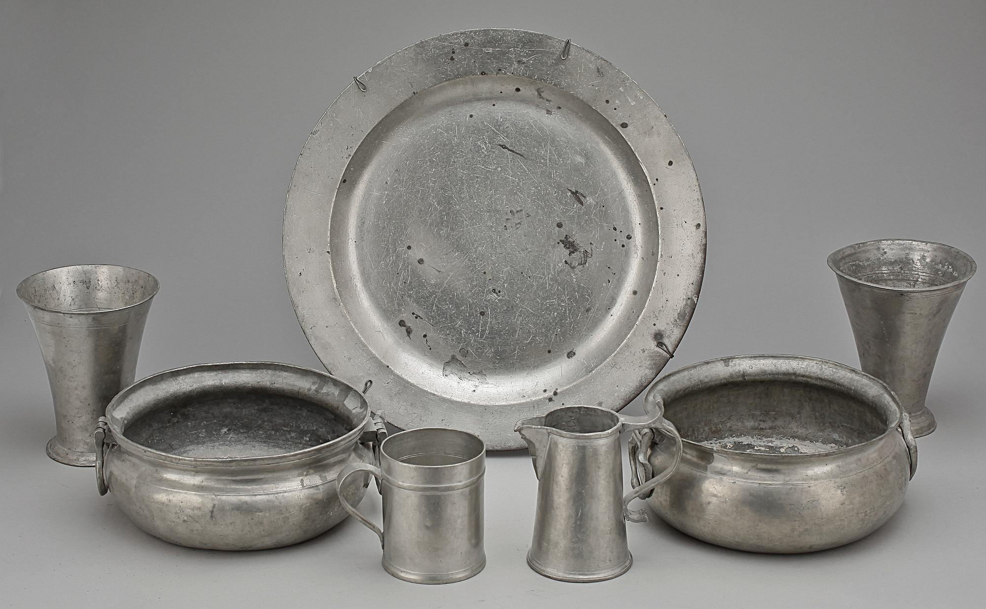 PARTI TENN, 7 delar, 1700/1800-tal.