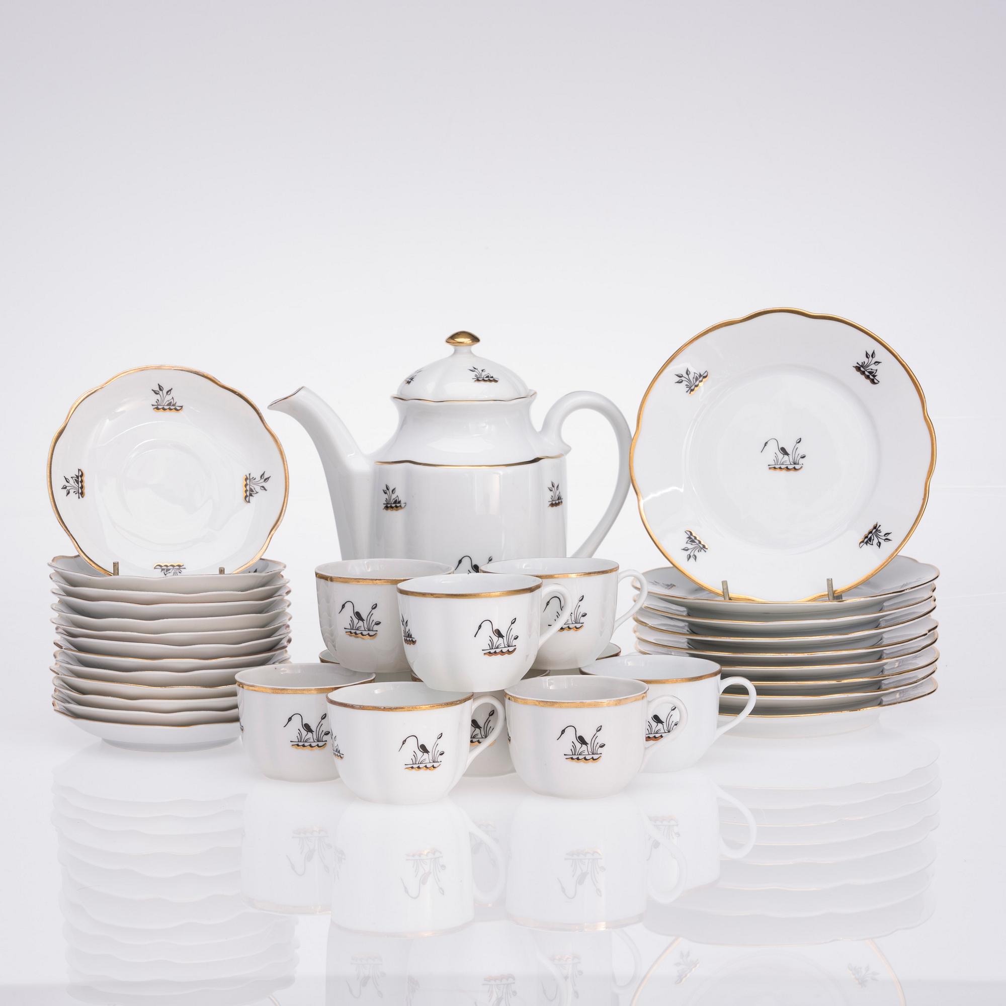 KAFFESERVIS, 23 delar, "Kurki", porslin, Arabia 1930-1940-tal.