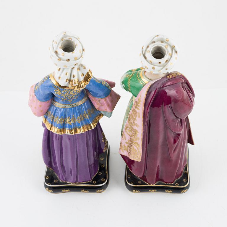 Ljusstakar/figuriner, ett par, porslin, Europa, tidigt 1900-tal.
