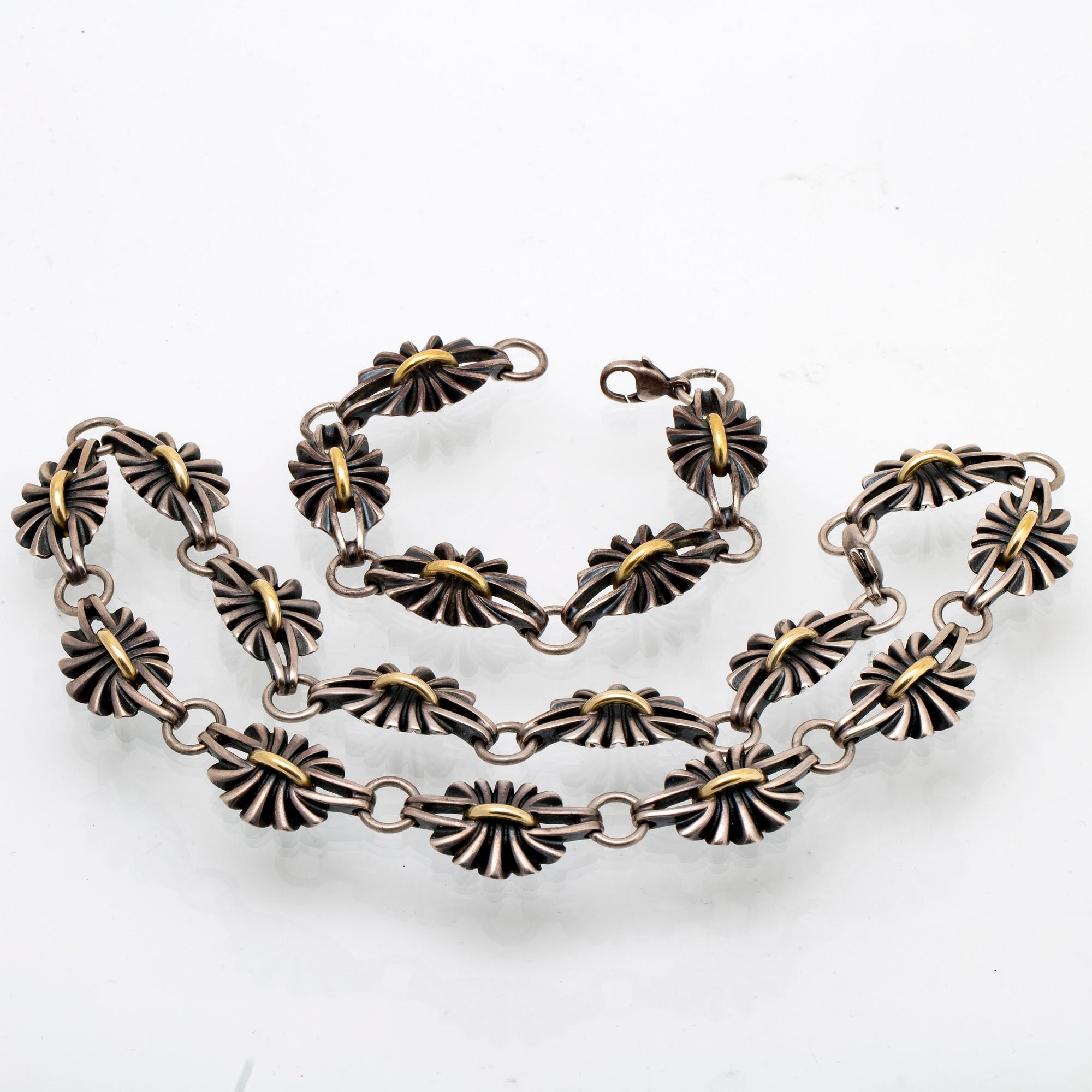 Georg Jensen necklace and bracelet, sterling silver and 18K gold, nr 394.