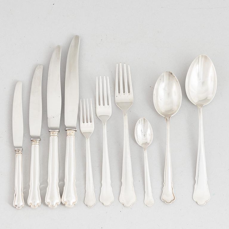 Bestickuppsättning, 108 delar, silver, modell Chippendale, bl a GAB, Stockholm 1953.
