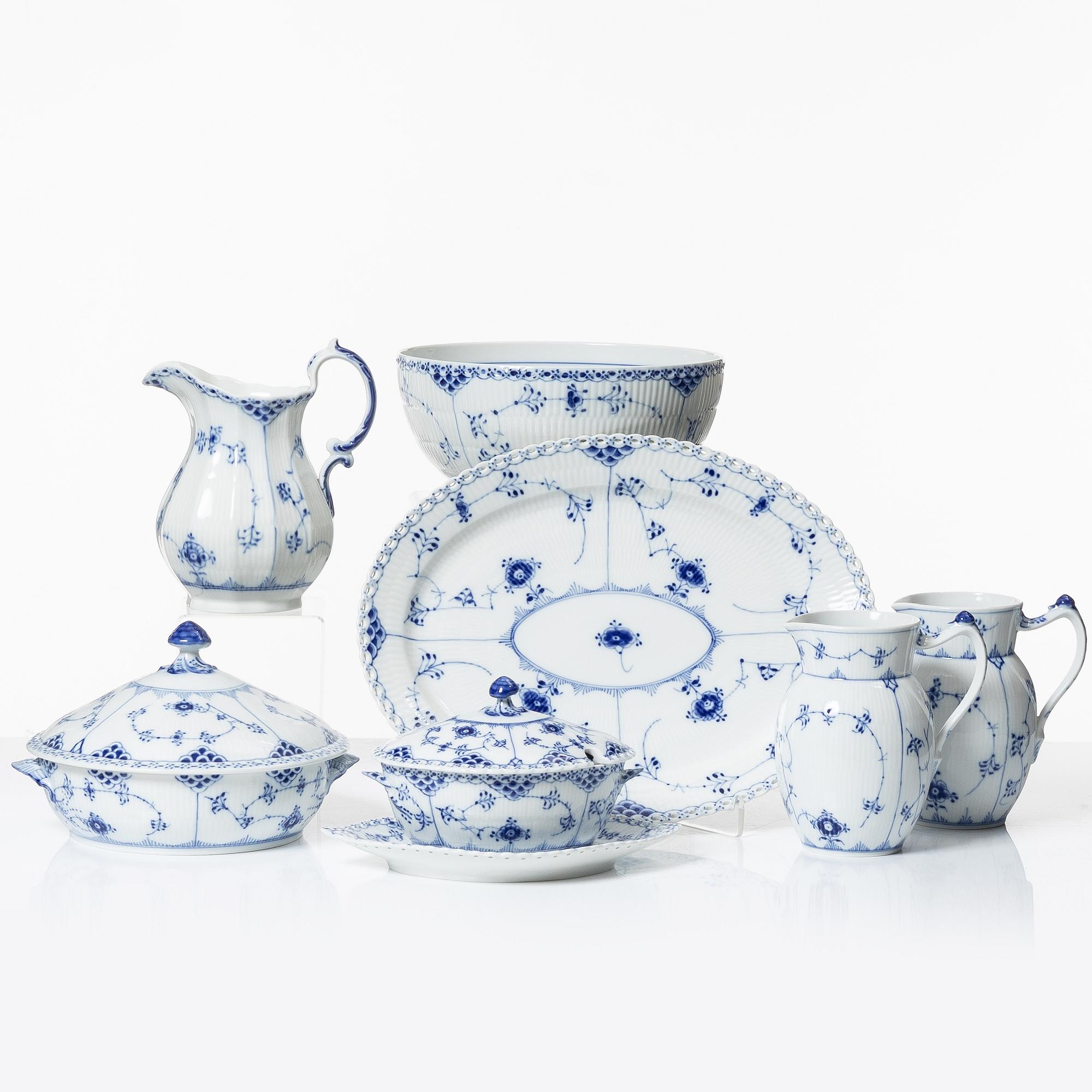 Royal Copenhagen, seven service pieces, 'Blue Fluted', Denmark.