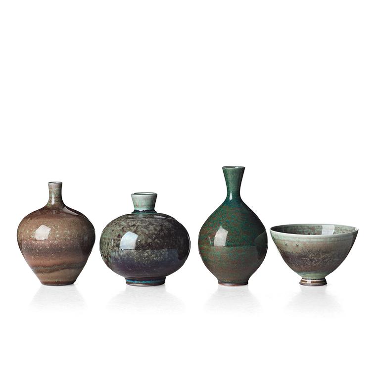 Berndt Friberg, a set of three stoneware vases and a bowl, Gustavsberg studio, Sweden 1978-79.