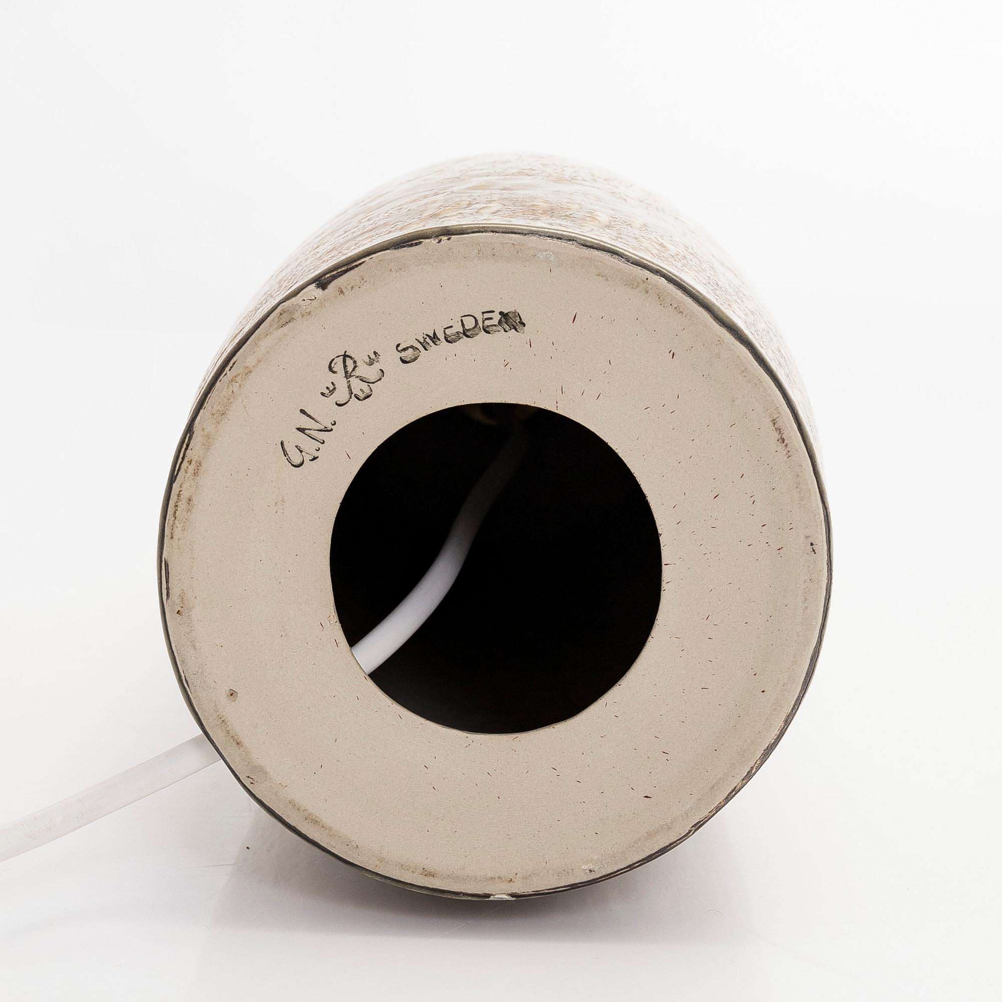Gunnar Nylund, a stoneware table lamp and pen holder, Rörstrand, mid-20th century.