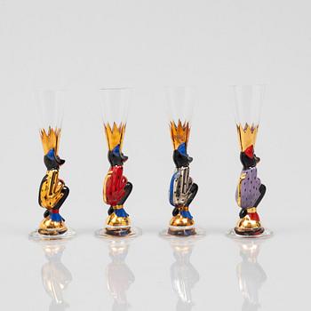 Gunnar Cyrén, four shot glasses, so-called devil glasses, from the Nobel service, Orrefors.