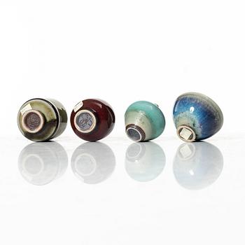Berndt Friberg, miniature vases, four pieces, stoneware, Gustavsberg Studio 1970-1972.