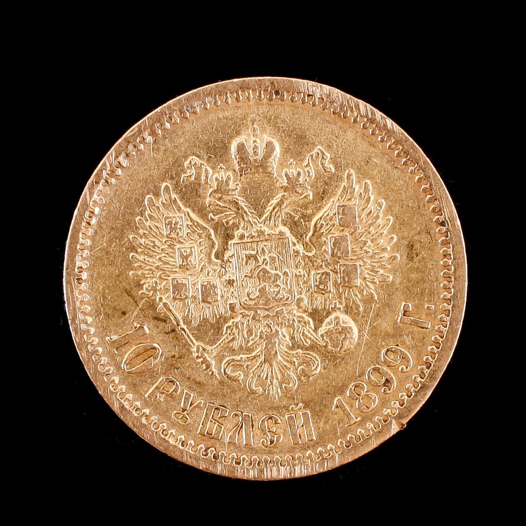 GULDMYNT, Ryssland, 10 rubel, 1899. Vikt ca 8 gram.