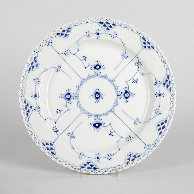 A large 'Blue Fluted Full Lace' porcelain dish, Royal Copenhagen, model number 1041, 1968.