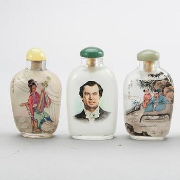 A set of nine Chinese glass snuffbottles, later part of the 20th century.