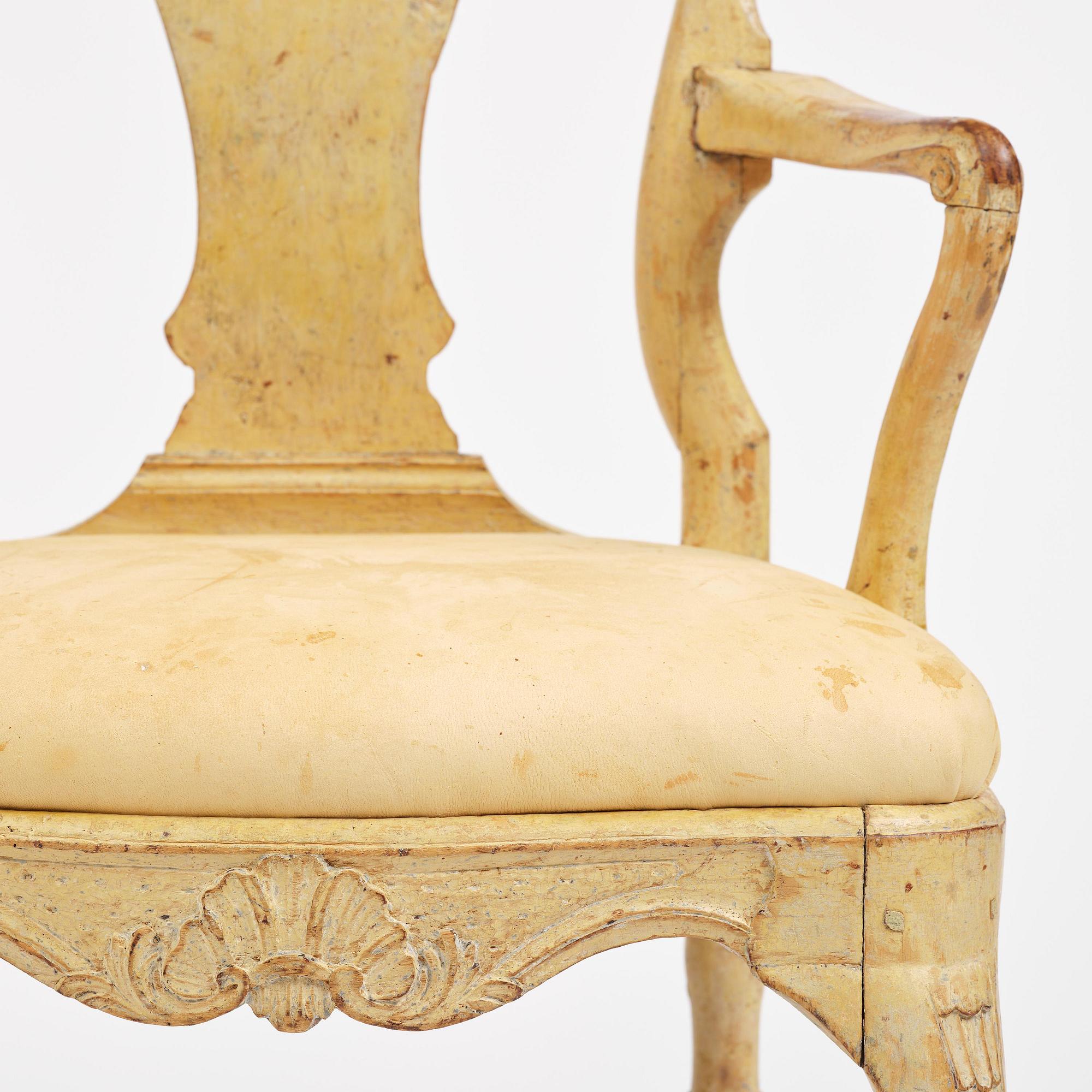 A pair of rococo open armchairs, Stockholm, later part 18th century.