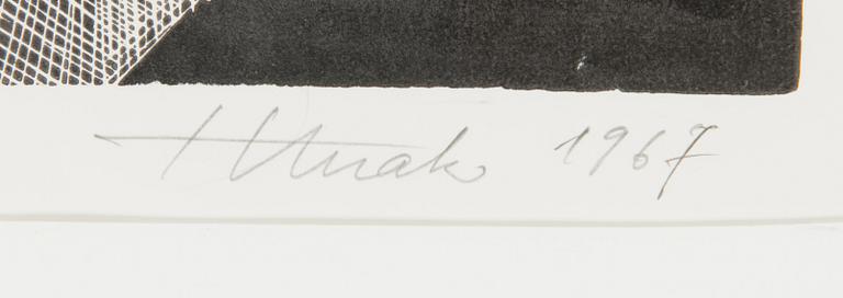 Henno Arrak, linopiirros, signeerattu ja päivätty 1967, numeroitu 10/25 VII.