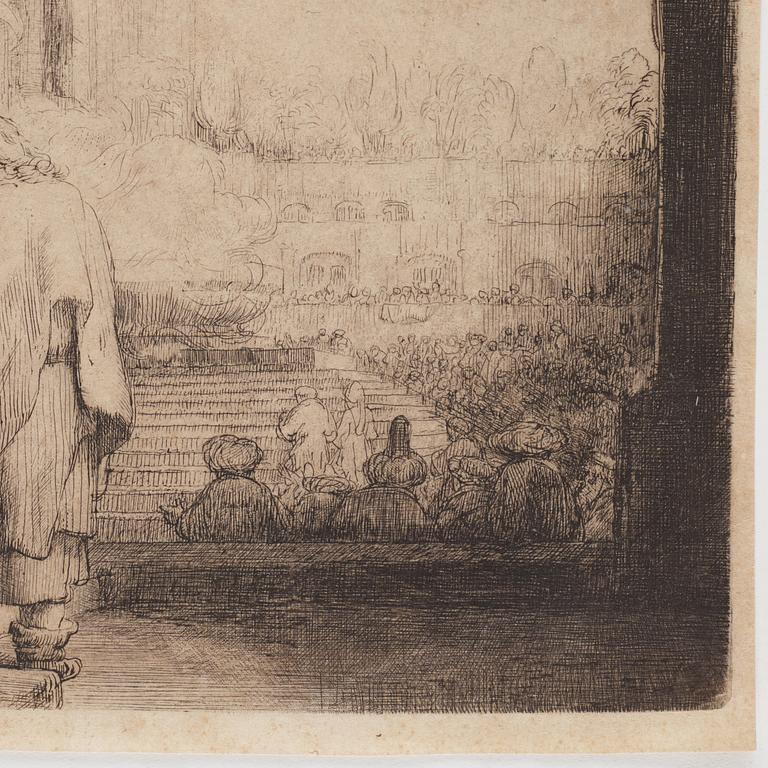 Rembrandt Harmensz van Rijn, “Peter and John at the Gate of the Temple", senare avdrag, troligen 1700-tal.