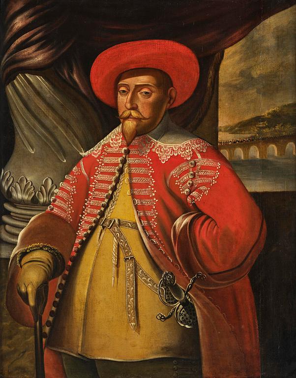 Matthäus Merian d.y, after, Gustav II Adolf (1594-1632) in Polish attire, 17th Cenrury.