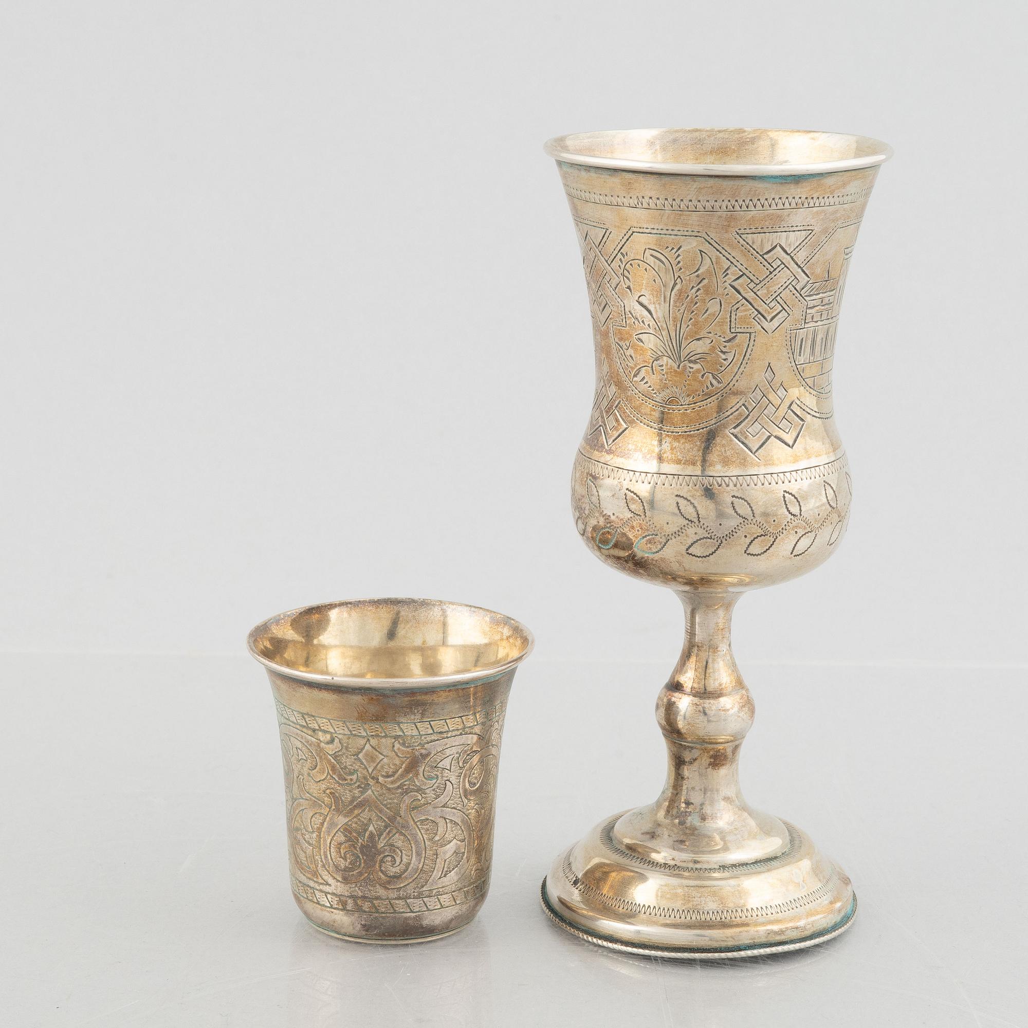 Bägare samt kalk, silver, Ryssland, 1800-talets andra hälft.