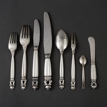 54 pieces of 'Konge' silver flatware by Johan Rohde for Georg Jensen, Denmark.