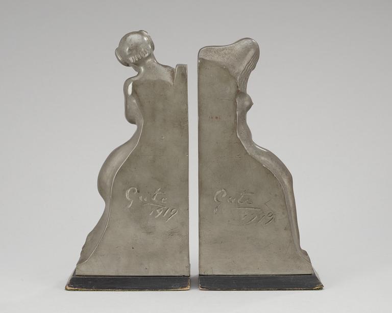 A pair of Axel Gute pewter bookends, Sweden 1919.
