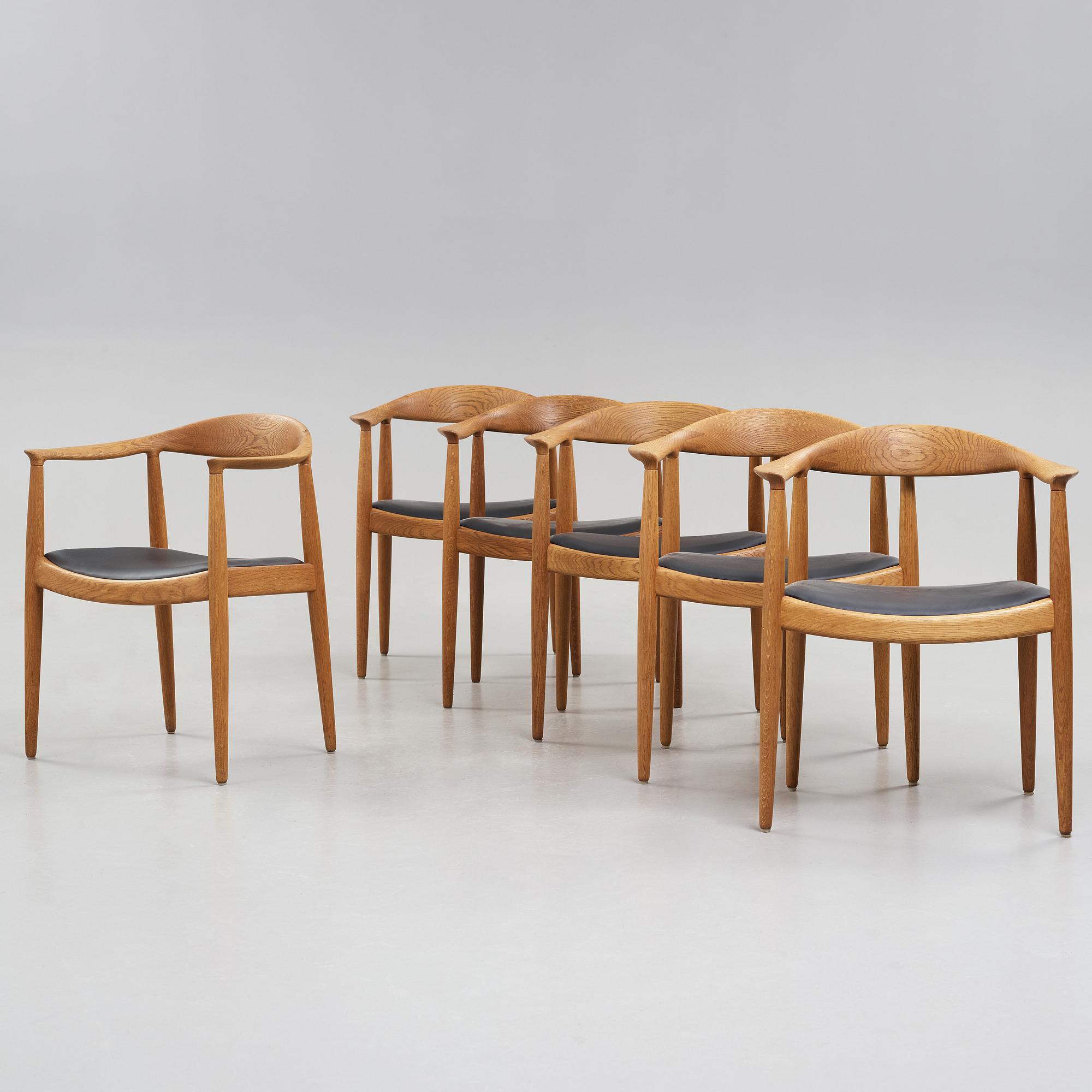 A set of six Hans J Wegner oak 'The Chair', Johannes Hansen, Denmark.