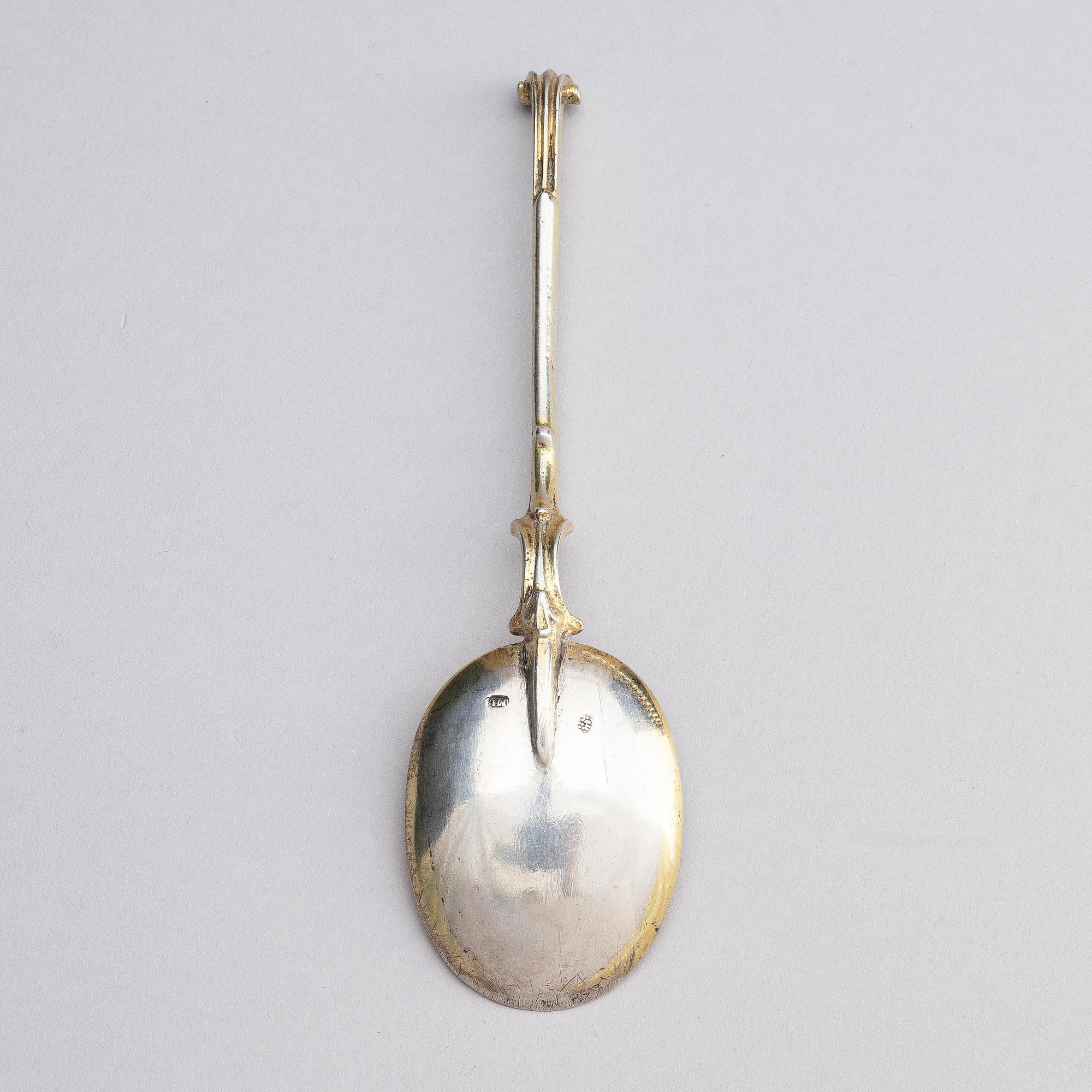 A parcel-gilt silver spoon, probably by Hopfer Mang, Augsburg (active 1644-1694).