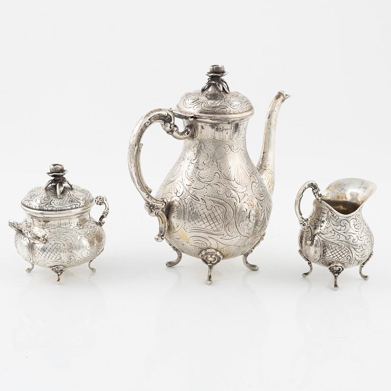 A three piece silver coffee set by Hultman A/B J L, Stockholm.