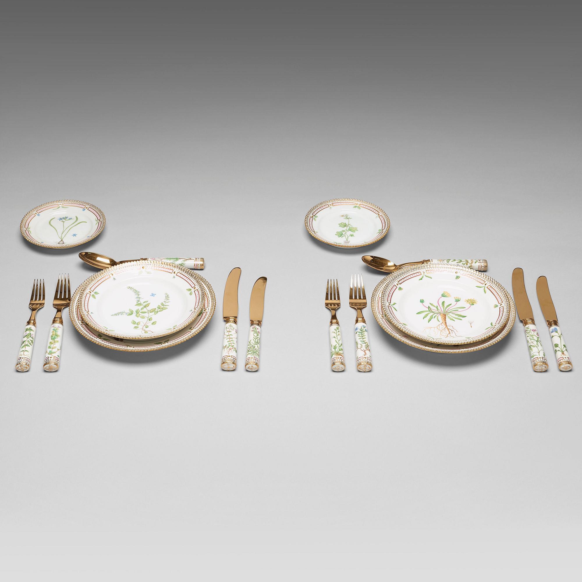 A Royal Copenhagen 'Flora Danica' dinner set for two, Denmark, 20th Century (12 pieces).