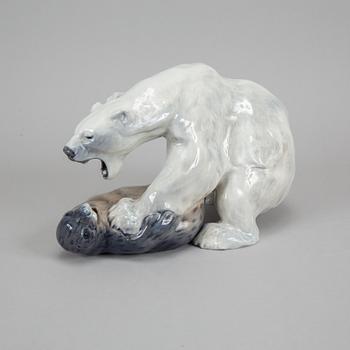 Knud Kyhn, a 1108 Royal Copenhagen porcelain polar bear and seal, Denmark, 1969-73.