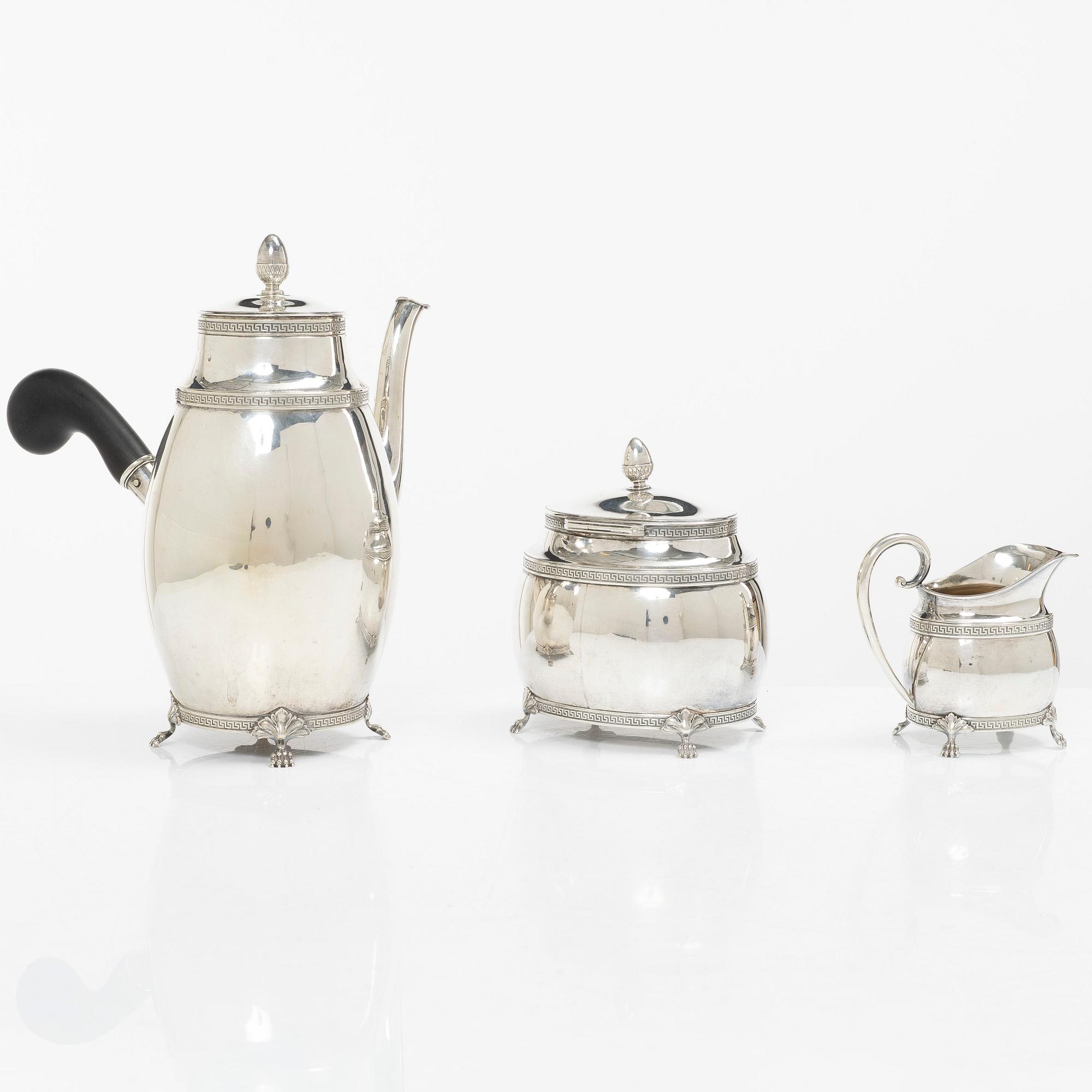 Berndt Erlandsson, a three-piece Empire style silver coffee service, Kristianstad, 1917.
