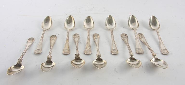 BESTICK,12+12+12+12, silver "Gammal fransk", 1800-tal, bl.a Markström, Uppsala.