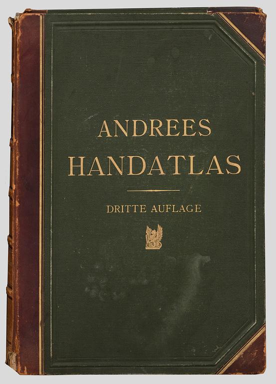 ATLASBÖCKER, 2 st, bland annat "Andrees Handatlas" Leipzig, 1893.
