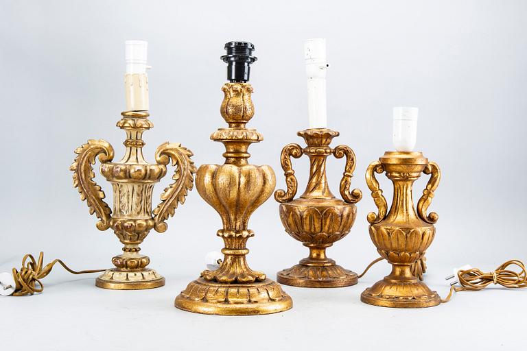 A set of four wood table lamps  from Paoletti, Firenze Italy, second half of 20th century.