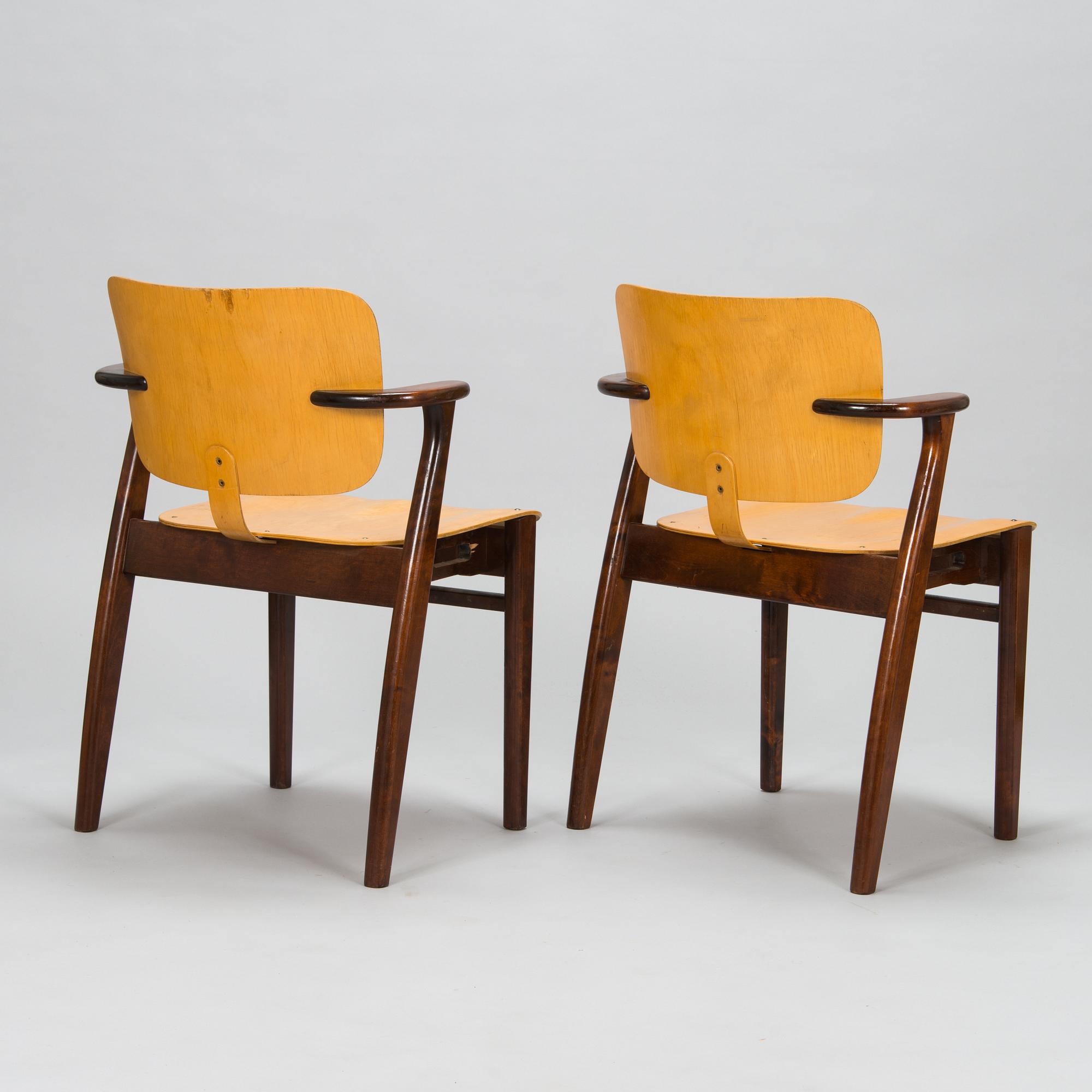 Ilmari Tapiovaara, six late 1940's 'Domus' chairs for Keravan Puutoellisuus, Finland.