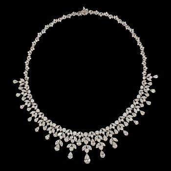 A diamond necklace, total carat weight 50.50 cts. Quality circa F-H/VS-SI.