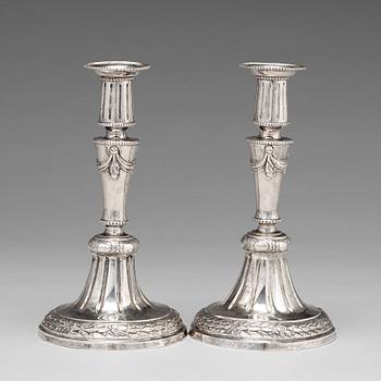 107. A pair of  Swedish 18th century silver candlesticks, mark of Mikael Åström, Stockholm 1786.