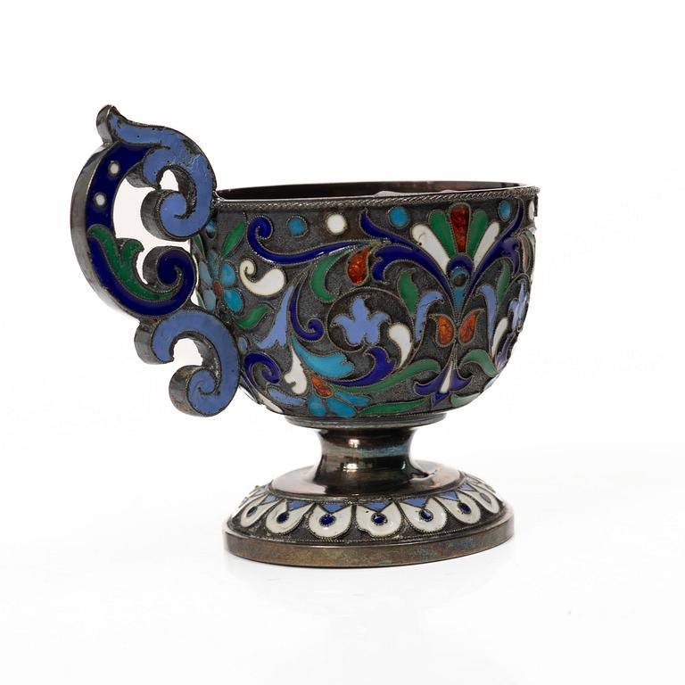 Supkoppar, 5 st, silver och cloisonne, St Petersburg, Ryssland, efter 1882.