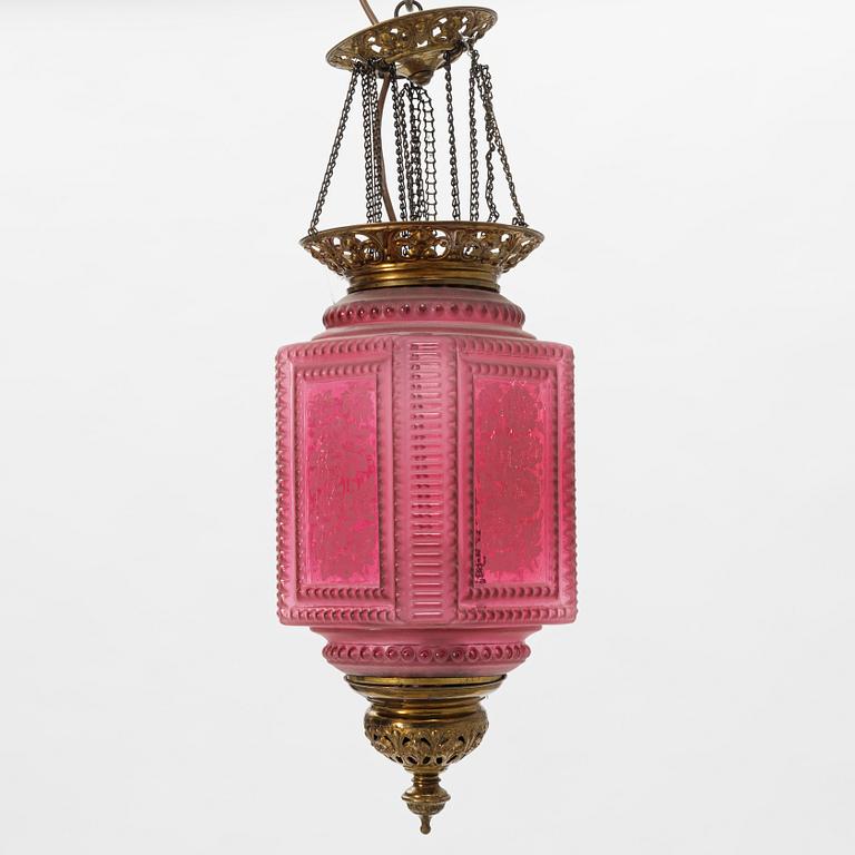 A glass ceiling lamp, around 1900.