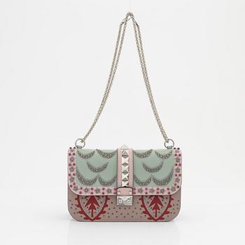 Valentino Garavani, A 'Medium Lock' tinted leather, rhinestone and glasspearl bag.