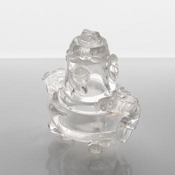 A Chinese rock chrystal tripod censer with cover, 20th century.