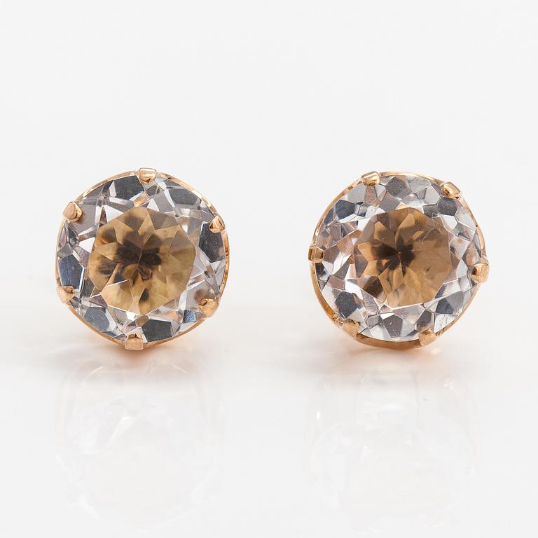 Elis Kauppi, A pair of 14K gold earrings with rock crystals. Kupittaan kulta, Turku 1960's.