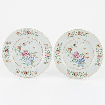 Three pairs of Famille rose plates, China, 18th century.