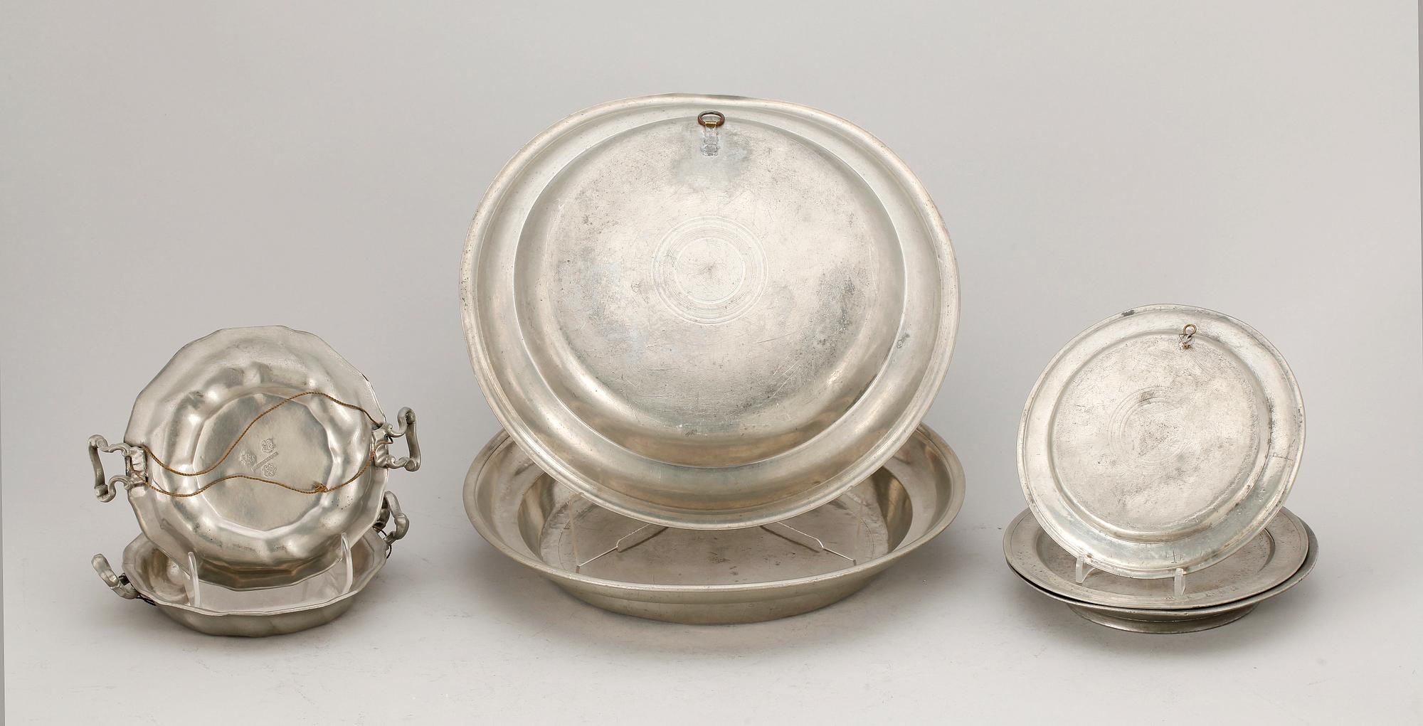 PARTI TENN, 7 delar, b.la. Nils Abraham Santesson, 1839-1875.
